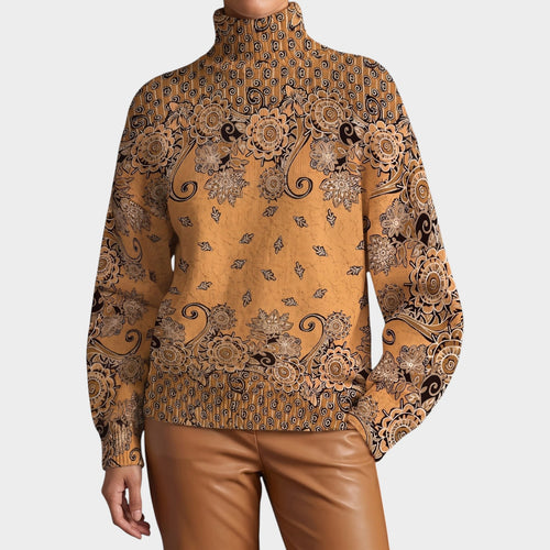 Women’s Knit Turtleneck Sweater Floral Print