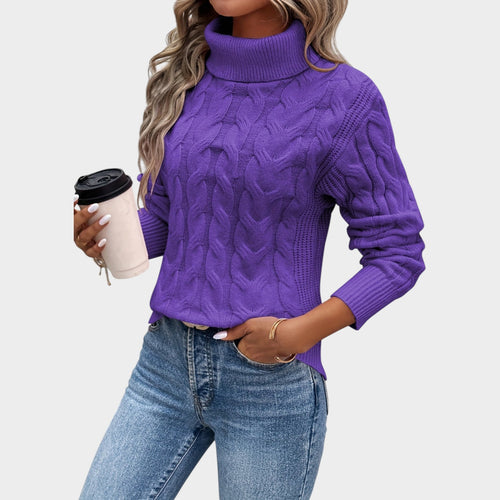 Women's Cable Knit Sweater Turtleneck Textured Long Sleeve