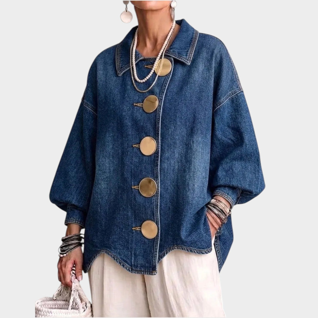 Women’s Denim Jacket Oversized Button Front Balloon Sleeve