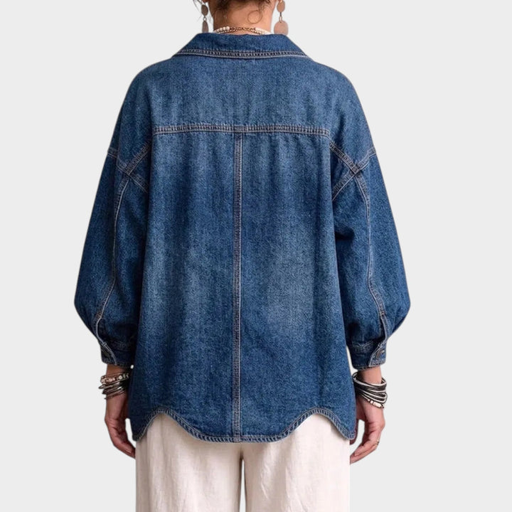 Women’s Denim Jacket Oversized Button Front Balloon Sleeve