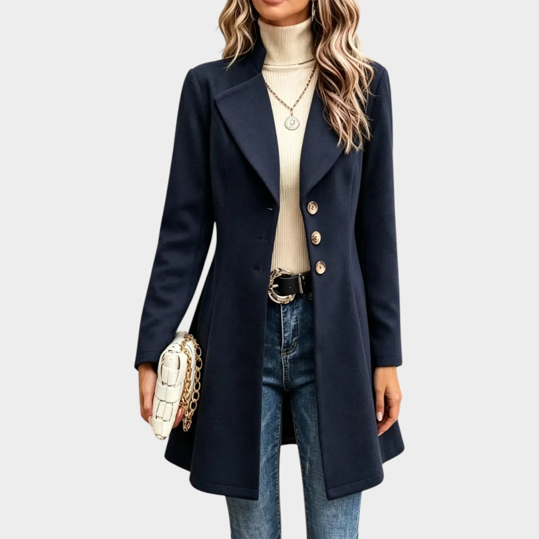 Women’s Wool Coat Retro Button Front Lapel Long Sleeve