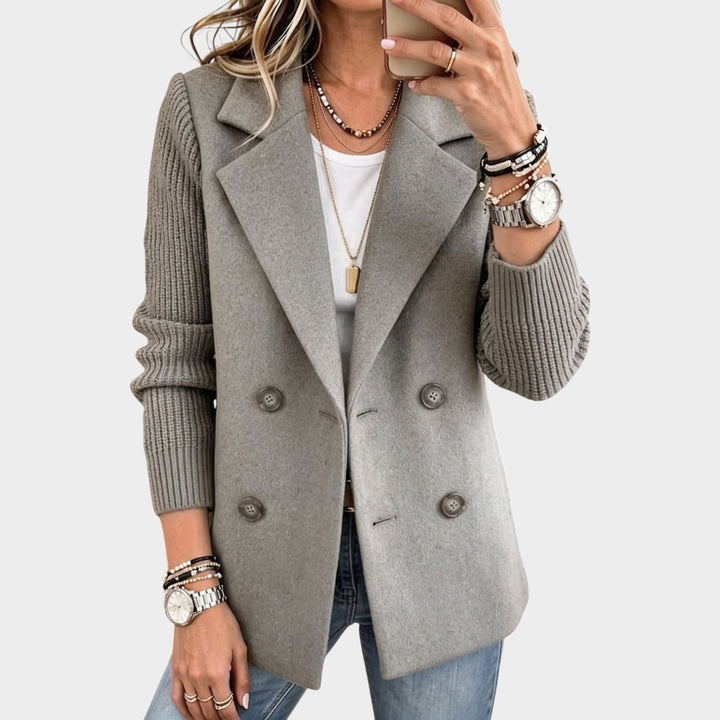 Women’s Casual Blazer Knitted Sleeves Contrast Detail