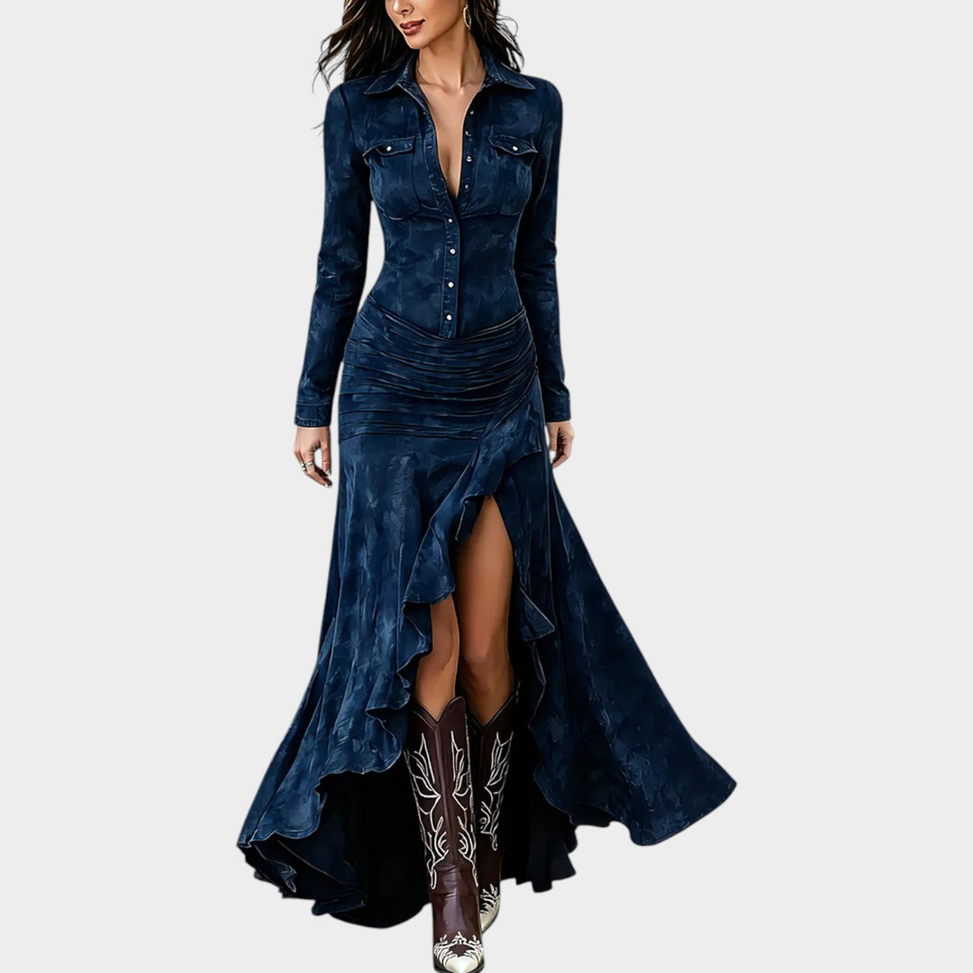 Women’s Formal Maxi Dress Ruffle Detail Side Slit