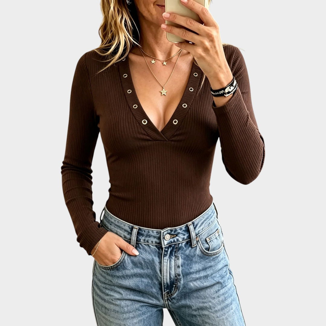 Women’s Ribbed Top Eyelet Detail Slim Fit