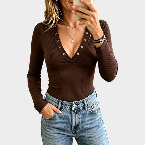 Women’s Ribbed Top Eyelet Detail Slim Fit