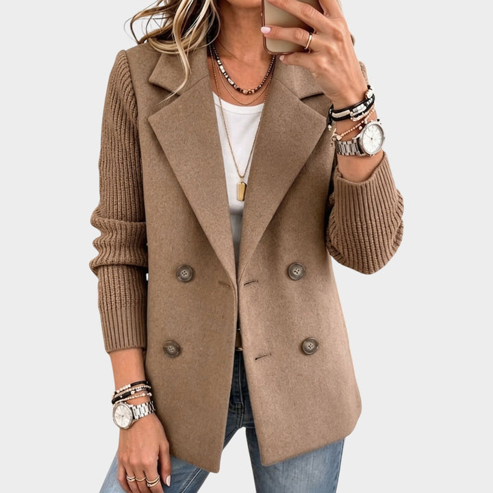 Women’s Casual Blazer Knitted Sleeves Contrast Detail
