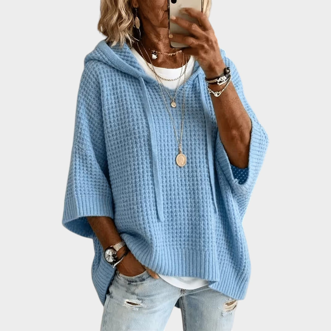 Women’s Hooded Waffle Knit Sweater Oversized Fit