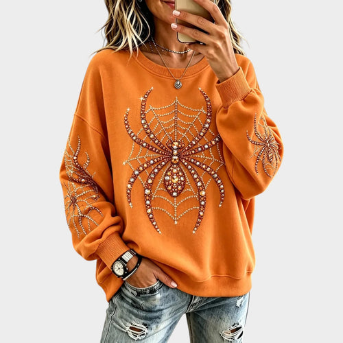Women’s Spider Sweatshirt Halloween Shiny Graphic