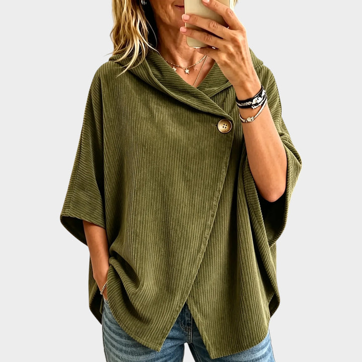 Women’s Corduroy Poncho Top Asymmetric Single Button