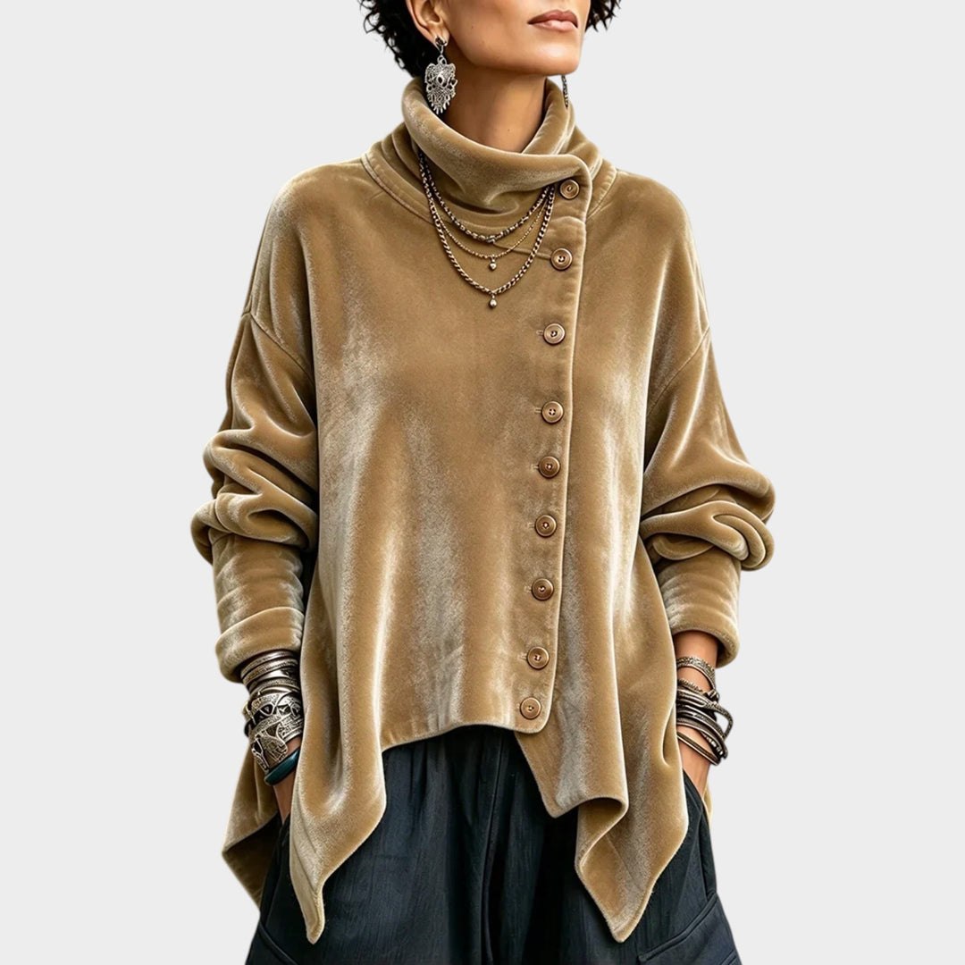 Women’s Velvet Top High Neck Asymmetric Style