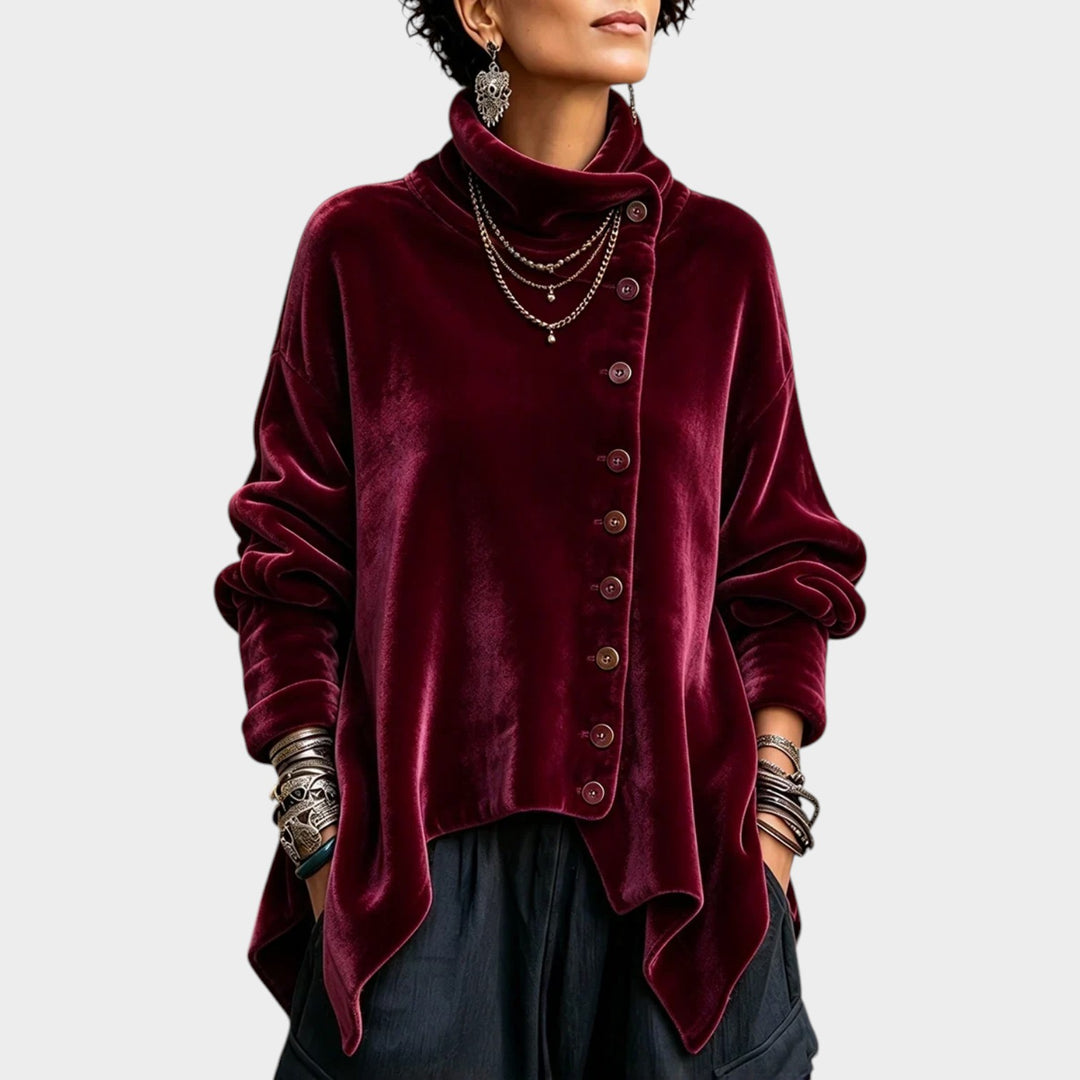 Women’s Velvet Top High Neck Asymmetric Style