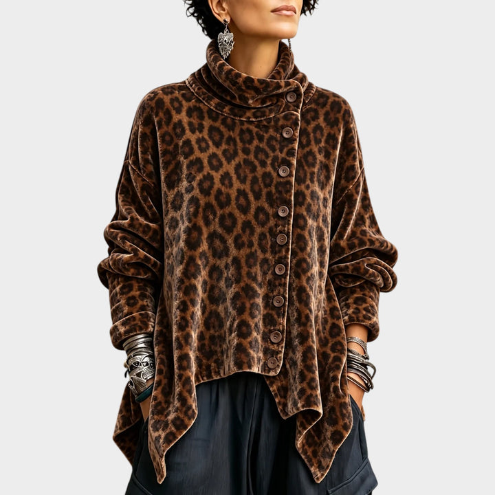 Women’s Cowl Neck Top Asymmetric Button Detail