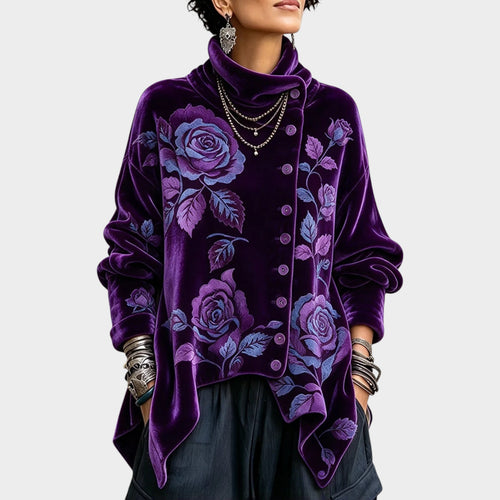 Women’s Cowl Neck Top Asymmetric Button Detail