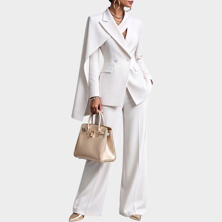 Women’s Two Piece Pantsuit Cape Blazer Wide Leg Pants