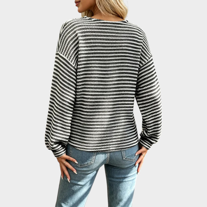 Women’s Knit Sweater Retro Stripe V Neck Casual