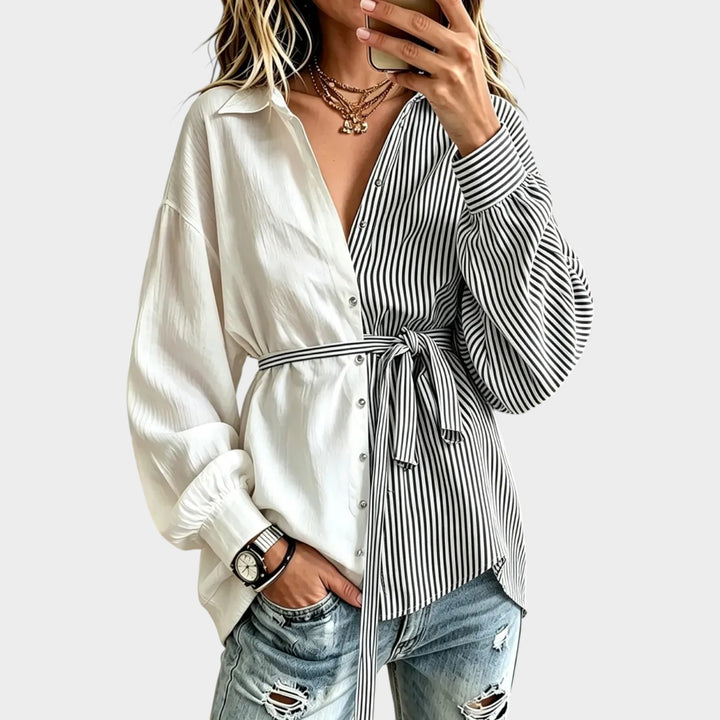 Women’s Striped Cotton Shirt Long Sleeve Longline
