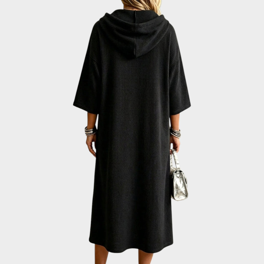Women’s Waffle Knit Dress Hooded Midi Style