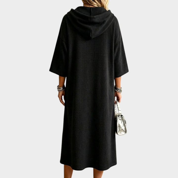 Women’s Waffle Knit Dress Hooded Midi Style