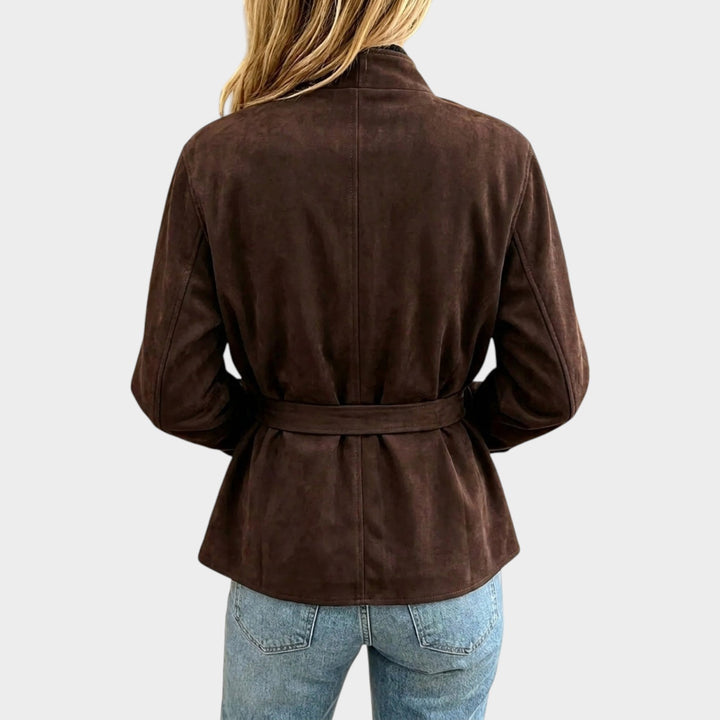 Women’s Suede Jacket Tie Belt Button Front