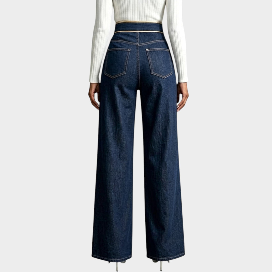 Women’s Jeans Gold Piping Elegant Straight Leg