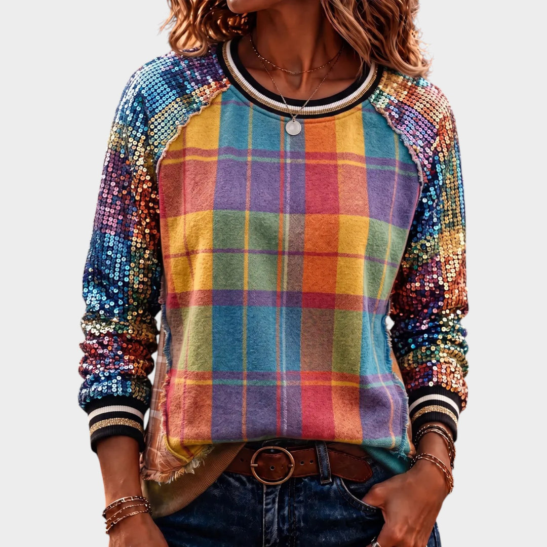 Women’s Sweatshirt Plaid Design Long Sleeve