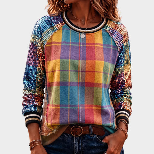 Women’s Sweatshirt Plaid Design Long Sleeve