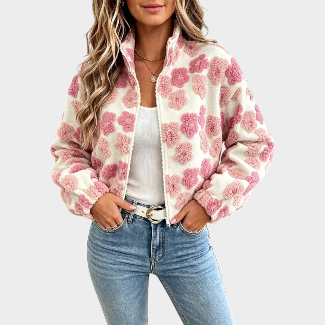 Women’s Fleece Jacket Floral Pattern Zip Front