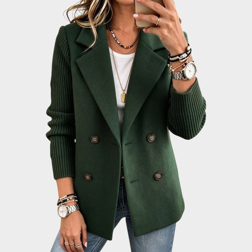Women’s Casual Blazer Knitted Sleeves Contrast Detail