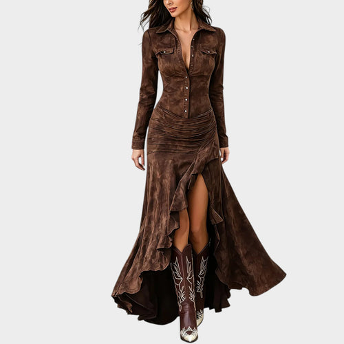 Women’s Formal Maxi Dress Ruffle Detail Side Slit