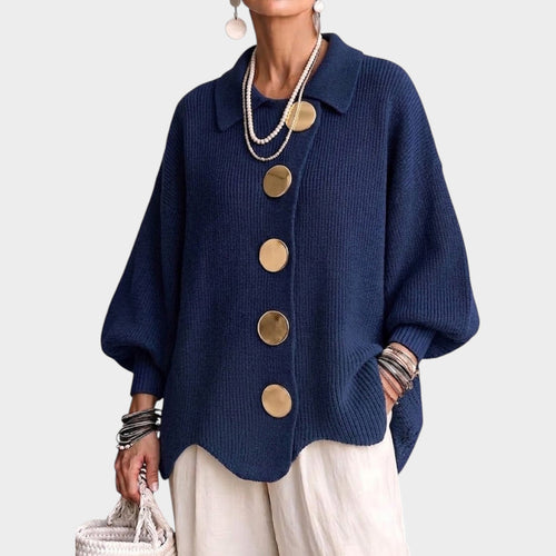 Women's Knit Cardigan Gold Button Oversized