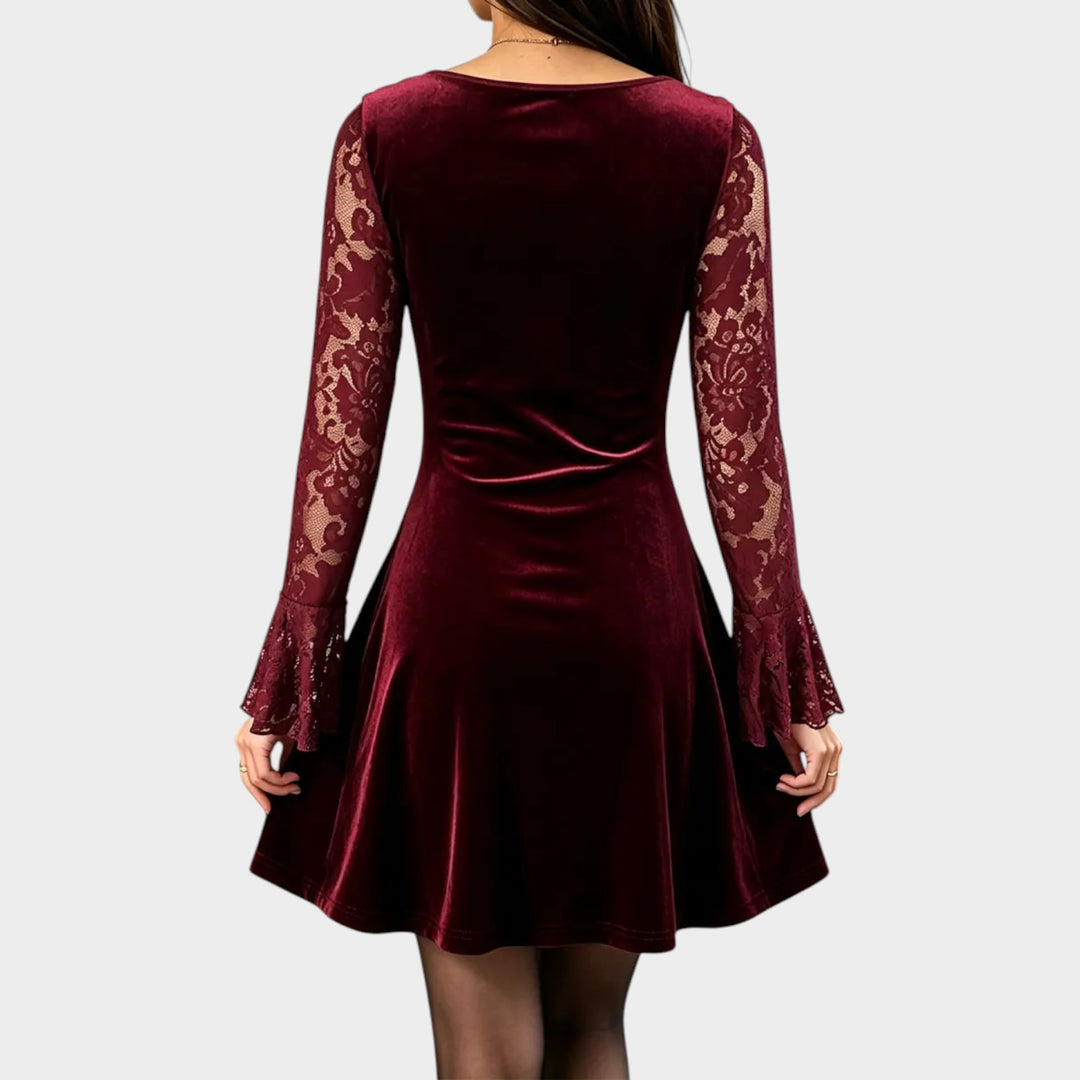 Women’s Velvet Dress Lace Patchwork Mini Style