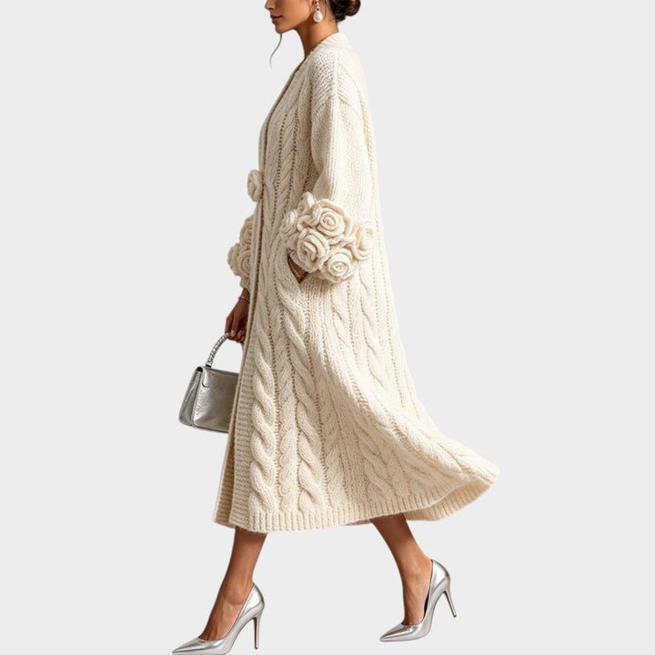 Women’s Sweater Dress Cable Knit Floral Accent
