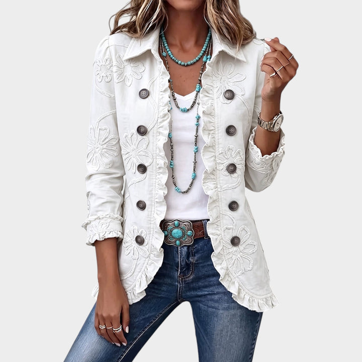 Women’s Jacket Floral Embroidered Ruffle Trim