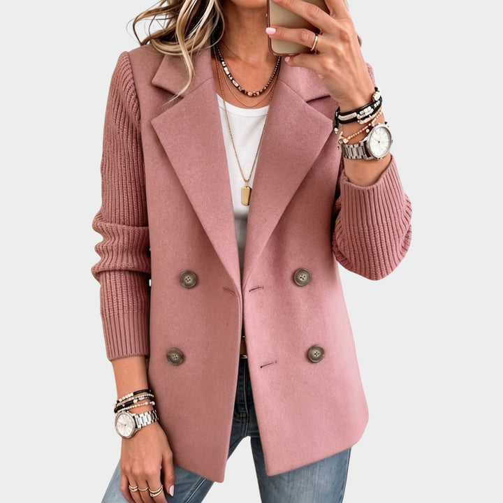 Women’s Casual Blazer Knitted Sleeves Contrast Detail