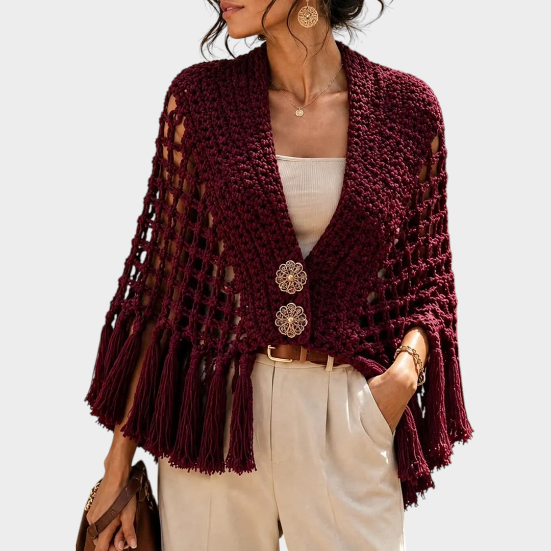 Women’s Cardigan Crochet Shawl Boho Tassel Cape