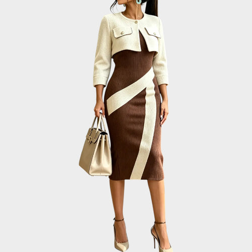 Women’s Knit Dress Set Cropped Cardigan Two Piece