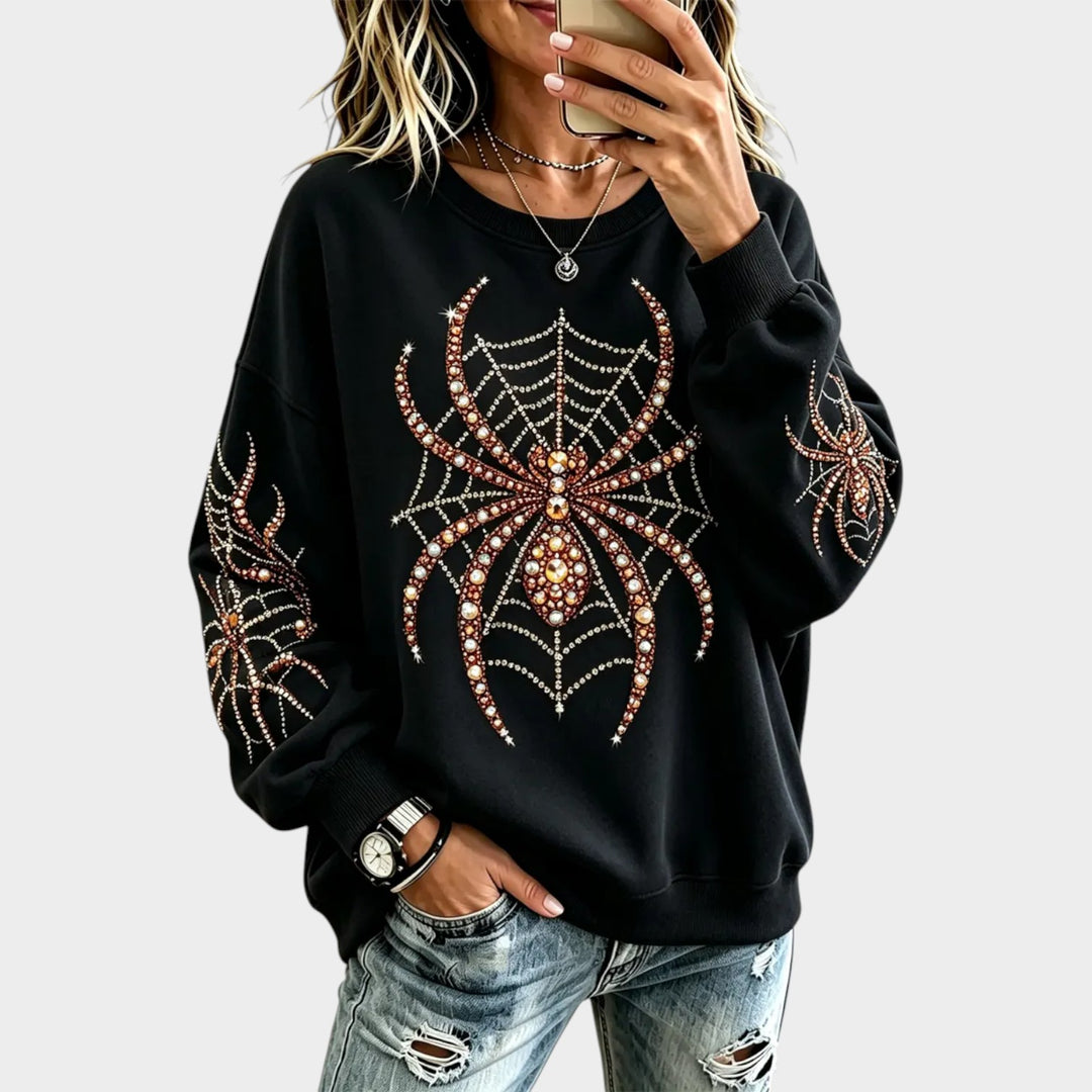 Women’s Spider Sweatshirt Halloween Shiny Graphic