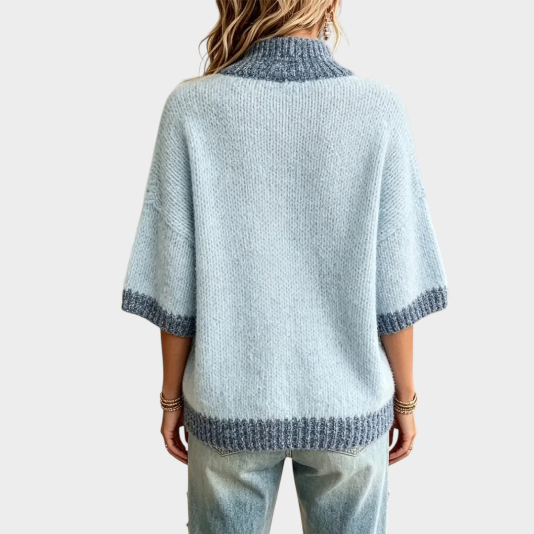 Women’s Knit Sweater Zip Stand Collar 3/4 Sleeve