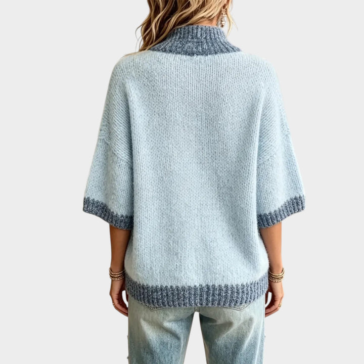 Women’s Knit Sweater Zip Stand Collar 3/4 Sleeve
