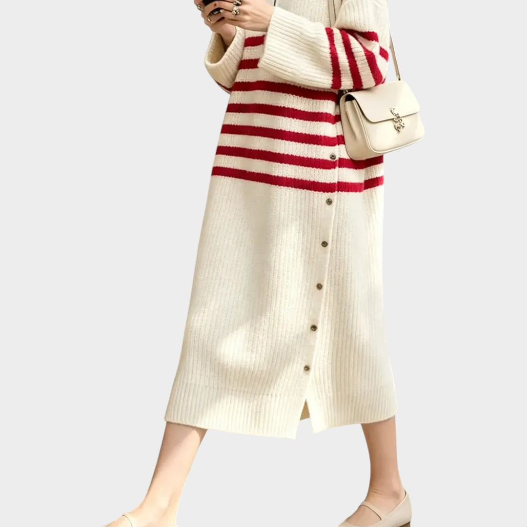 Women’s Striped Knit Dress Turtleneck Loose Fit