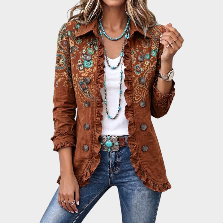 Women’s Jacket Paisley Print Ruffle Trim