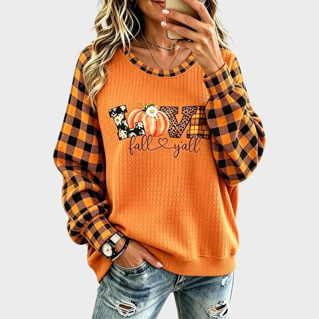 Women’s Pumpkin Print Sweatshirt Vintage Autumn Style