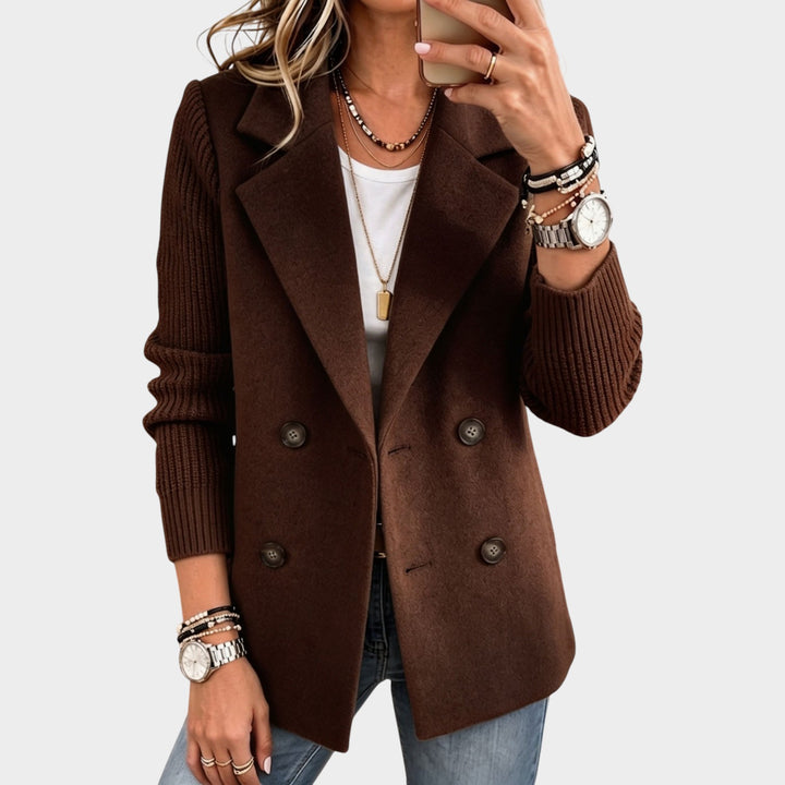 Women’s Casual Blazer Knitted Sleeves Contrast Detail
