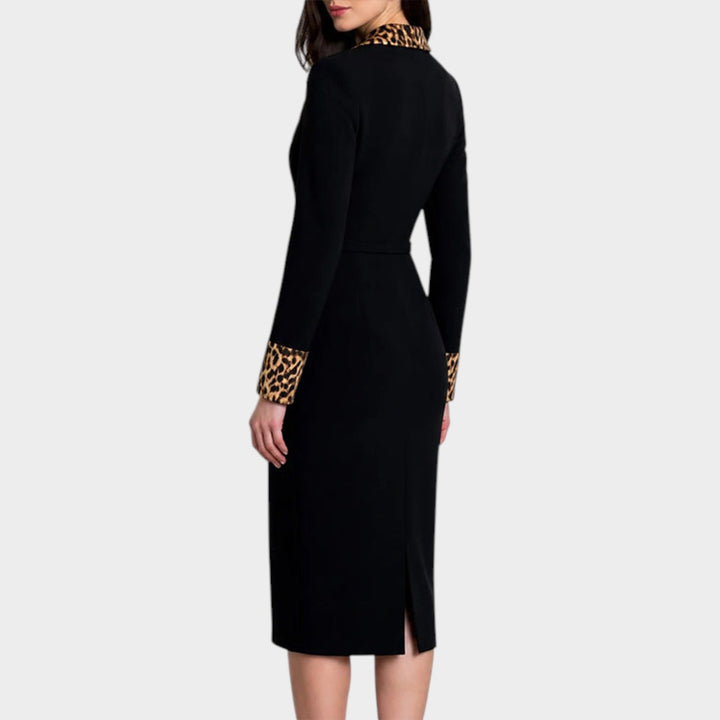 Women’s Formal Midi Dress Leopard Print Long Sleeves