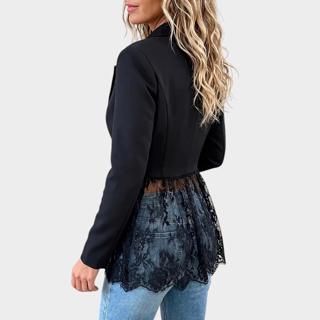 Women’s Lace Blazer Patchwork Sheer Cutout