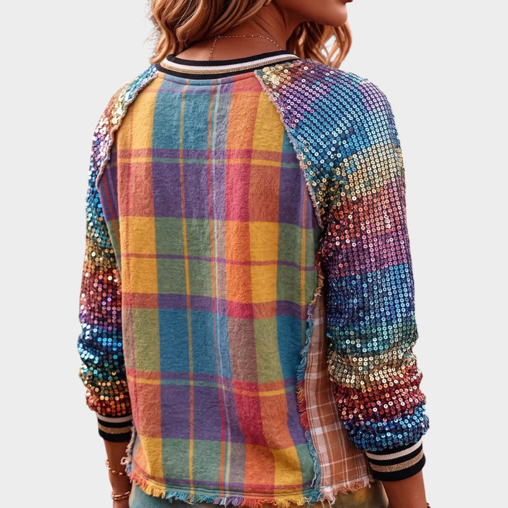 Women’s Sweatshirt Plaid Design Long Sleeve
