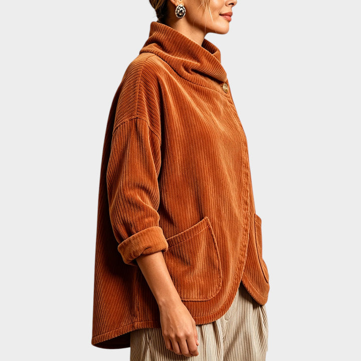 Women’s Asymmetric Corduroy Top Button Accent Design