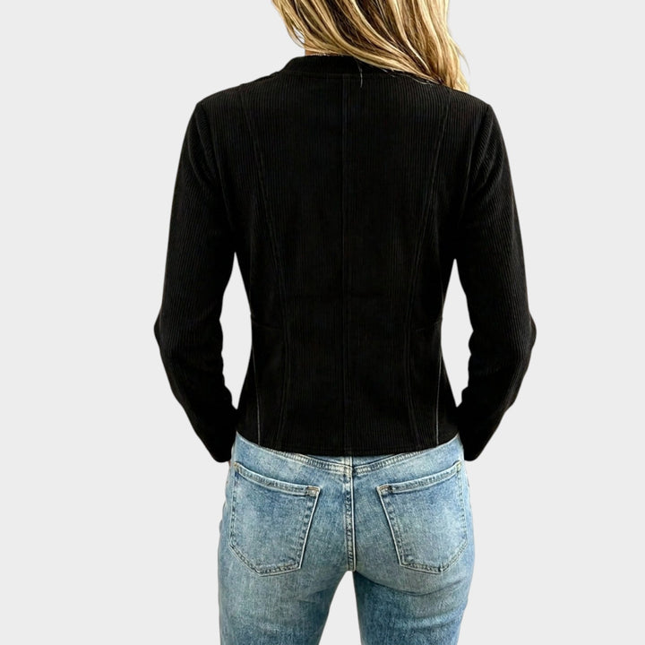 Women’s Ribbed Knit Jacket Fitted Zip Front
