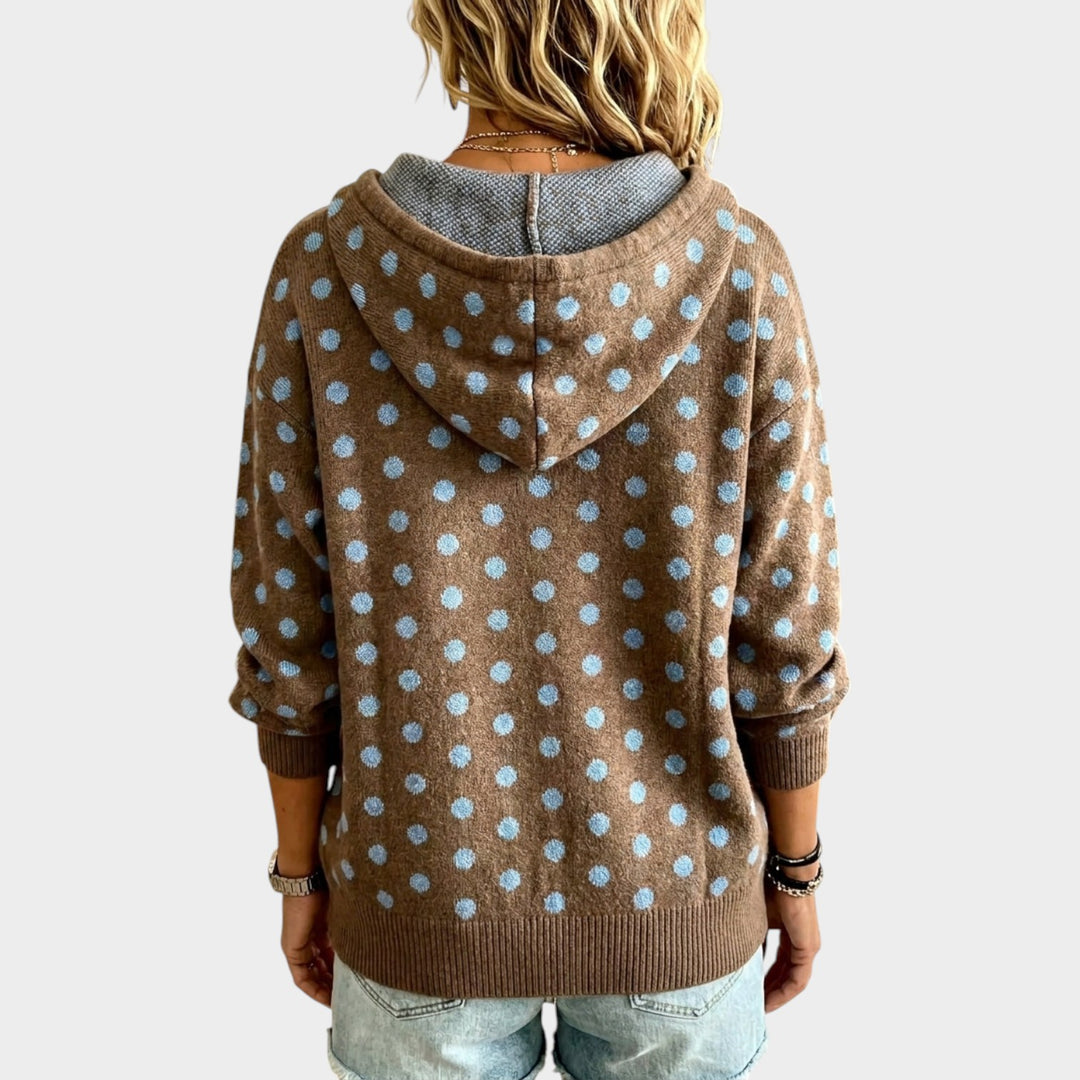 Women’s Knit Hoodie Polka Dot Jacquard Full Zip