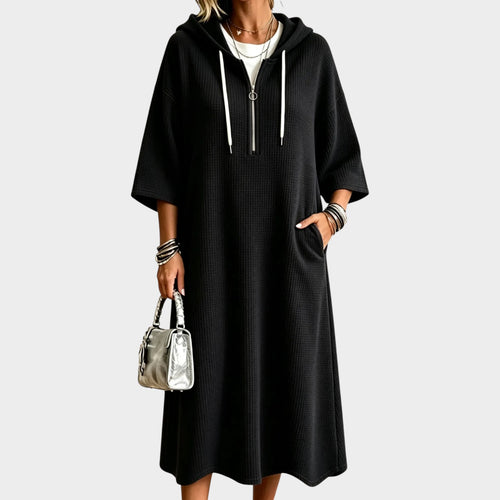 Women’s Waffle Knit Dress Hooded Midi Style